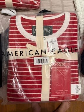 American Eagle Red and White Striped Women's Pajama Set